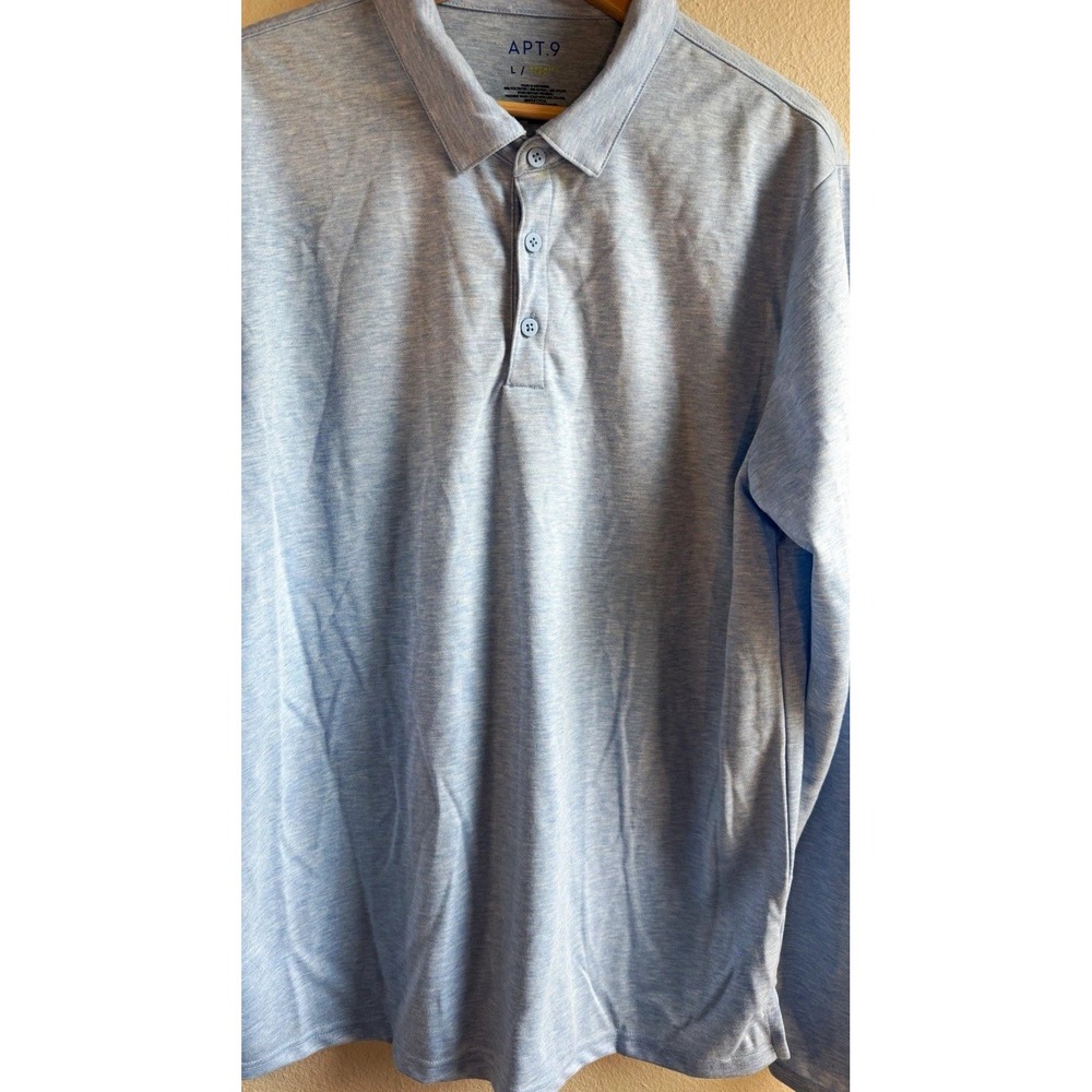 Apt. 9 Premier Flex Men's Long Sleeve Polo Shirt Size Large Blue Solid Button